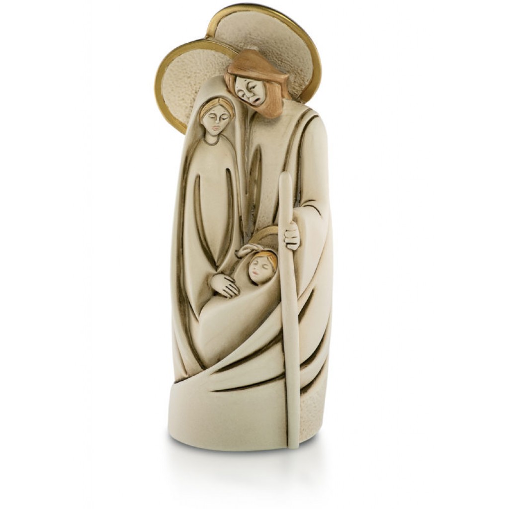 Sagrada Família Estilizada Bege C/ Dourado 18cm
