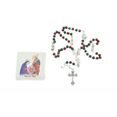 Terço de Natal Conta Madeira com Caixa Ilustrada Terço de Natal Conta Madeira com Caixa Ilustrada