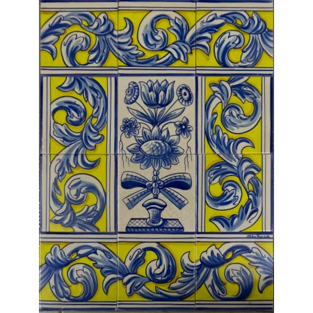 Painel de 12  Azulejos Pintados à Mão Tradicional Painel de 12  Azulejos Pintados à Mão Tradicional