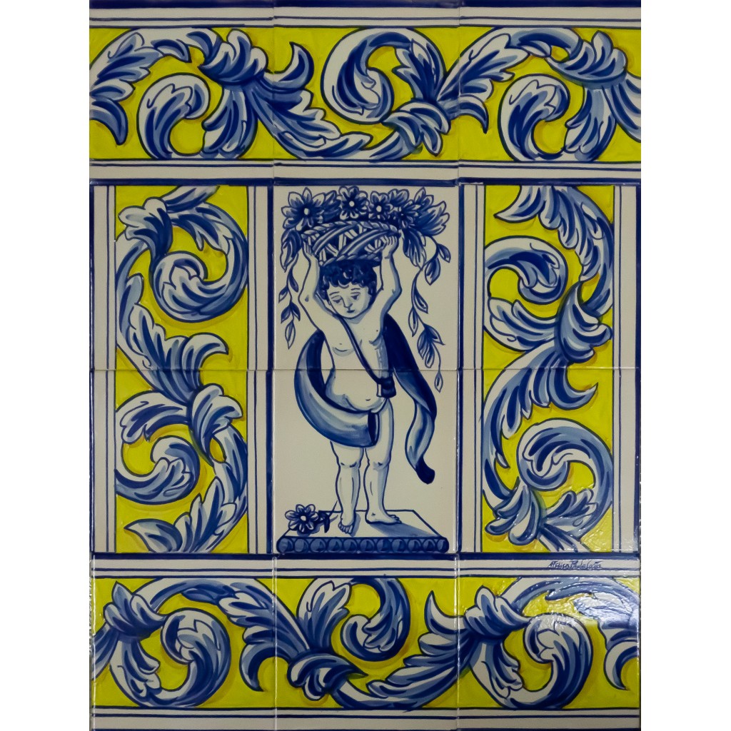 Painel de 12  Azulejos Pintados à Mão Tradicional