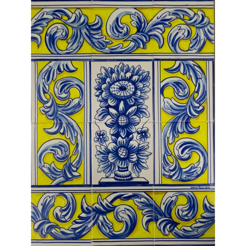 Painel de 12  Azulejos Pintados à Mão Tradicional