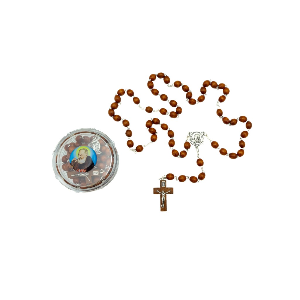 Terço de S. Pio Conta de Madeira C/ Caixa