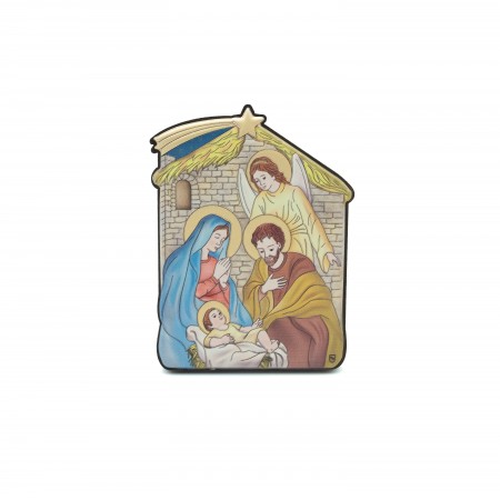 Placa Madeira C/ Presépio Argentado 7.5x10cm Placa Madeira C/ Presépio Argentado 7.5x10cm