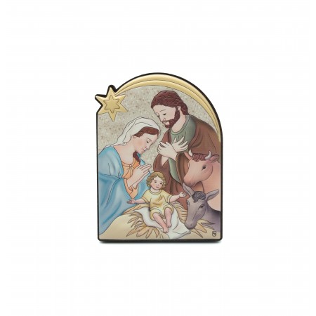 Placa Madeira C/ Presépio Argentado 7.5x10cm Placa Madeira C/ Presépio Argentado 7.5x10cm