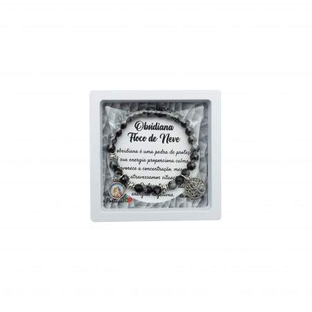 Pulseira Pedra S.P. Obsidiana Floco de Neve Pulseira Pedra S.P. Obsidiana Floco de Neve
