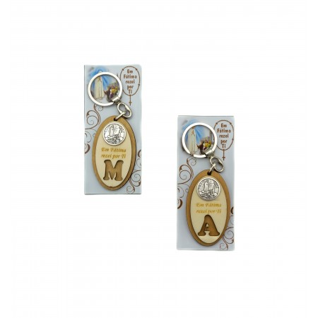 Porta Chaves Oval Madeira C/ Medalha Ap. Fátima Porta Chaves Oval Madeira C/ Medalha Ap. Fátima