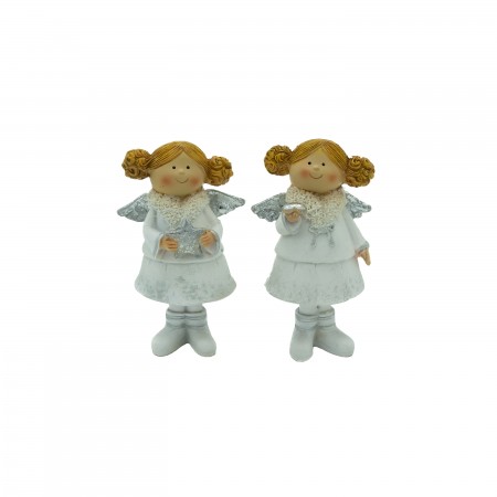 Anjo Resina Branco e Prateado 13cm Sort.2 Cx.2