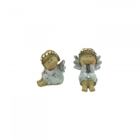 Anjo Resina Prateado Sentado 6cm Sort.2 
