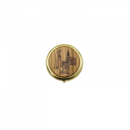 Caixa Dourada C/ Madeira C/ Aparição de Fátima 6cm Caixa Dourada C/ Madeira C/ Aparição de Fátima 6cm