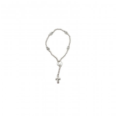 Terço Mini Prateado Elástico C/ Medalhas de Fátima Terço Mini Prateado Elástico C/ Medalhas de Fátima