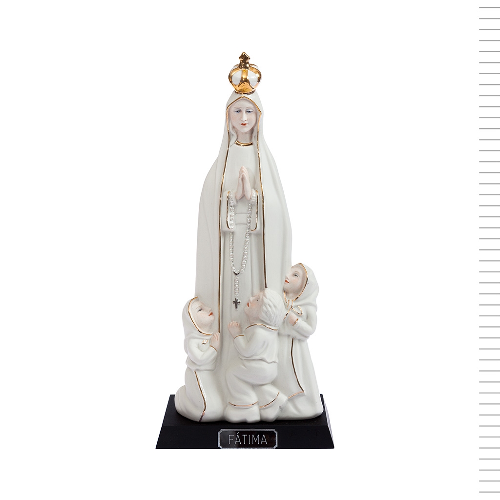 Aparição de Fátima Estilizada Porcelana Ouro 33cm