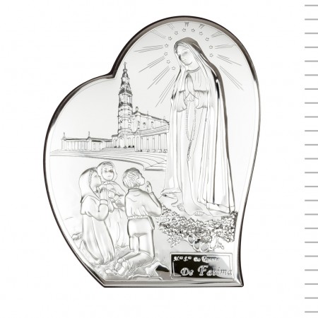 Bilaminado Prata Coração C/ Aparição de Fátima T4