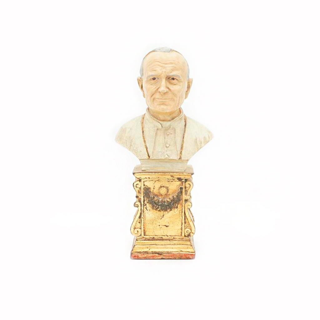Busto de Papa João Paulo II Base Alta Trabalhada 28cm