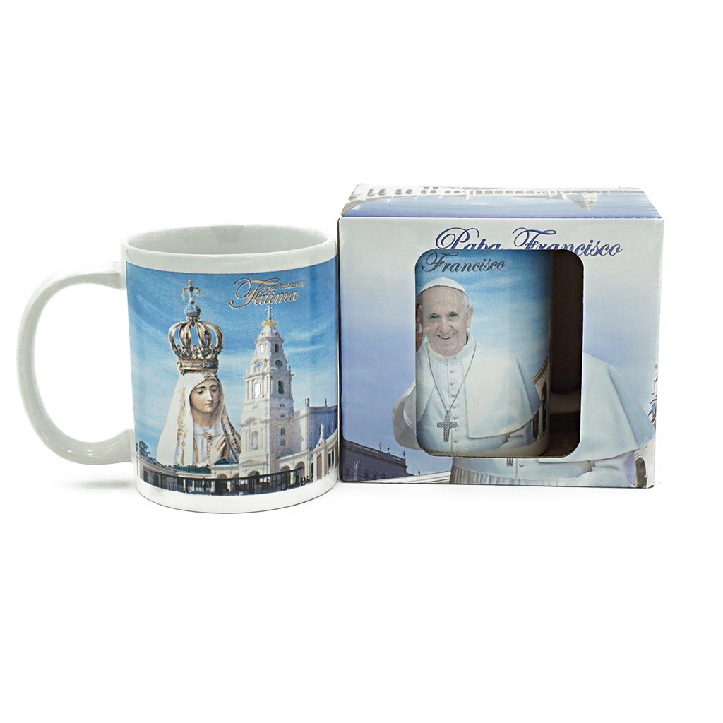 Caneca Fátima, Basílica e Papa Francisco C/ Caixa