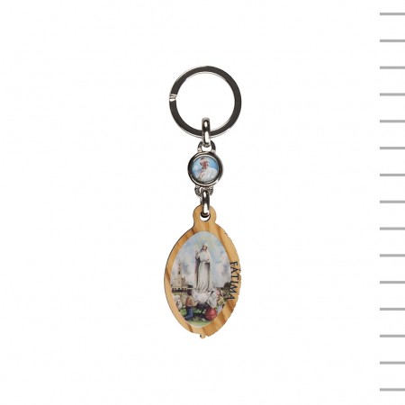 Chaveiro de Madeira com Aparição de Fátima e Jubileu Chaveiro de Madeira com Aparição de Fátima e Jubileu