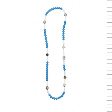 Colar Terço Azul e Branco com Elástico Nossa Sra. de Fátima Colar Terço Azul e Branco com Elástico Nossa Sra. de Fátima