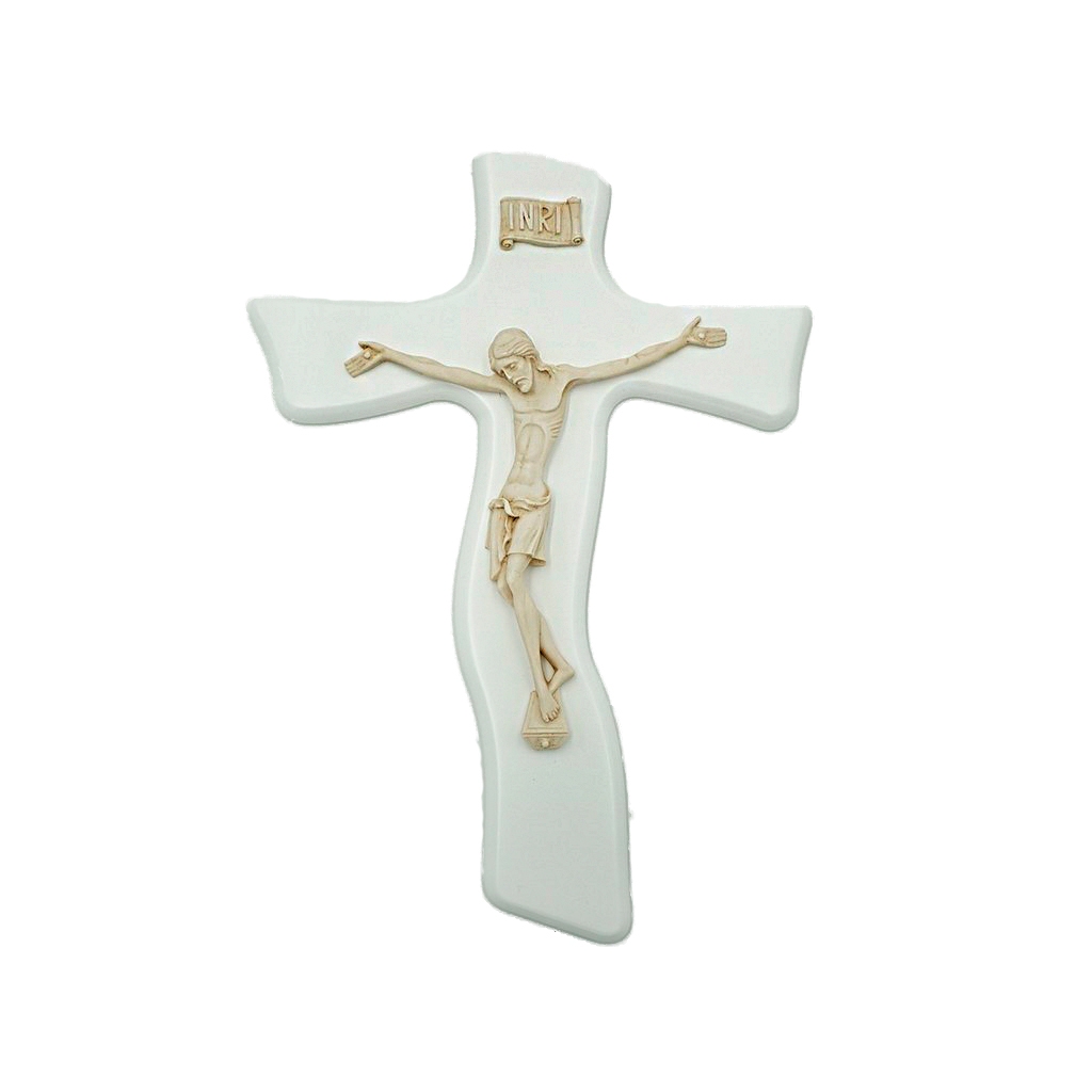 Crucifixo Branco de Pendurar em Resina 22,5x15 cm