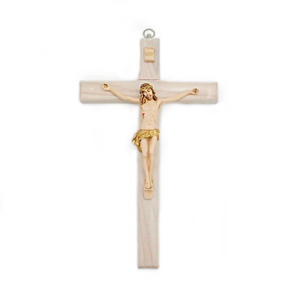 Crucifixo Madeira C/ Cristo Bege+Ouro 23x14cm