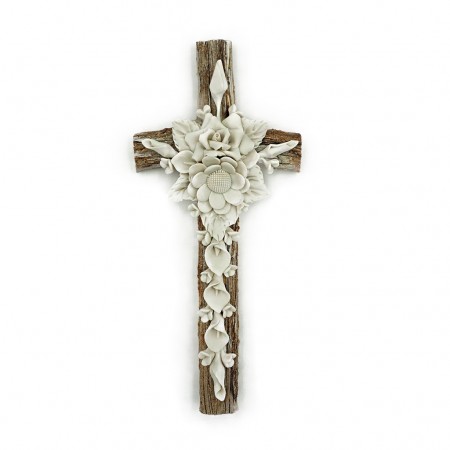 Cruz Com Flores Artesanal Grande Porcelana e Grês Cruz Com Flores Artesanal Grande Porcelana e Grês