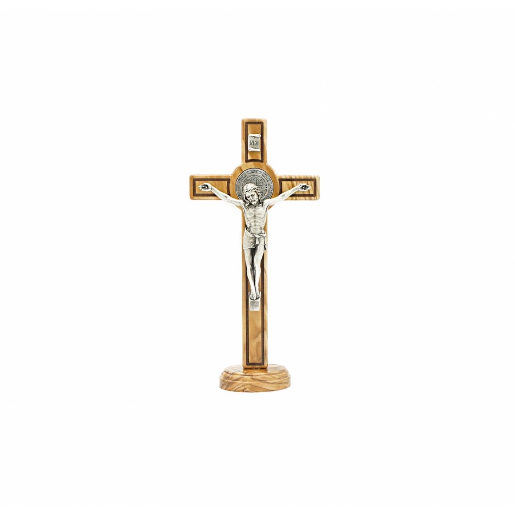 Cruz de São Bento em Madeira 25cm com Base