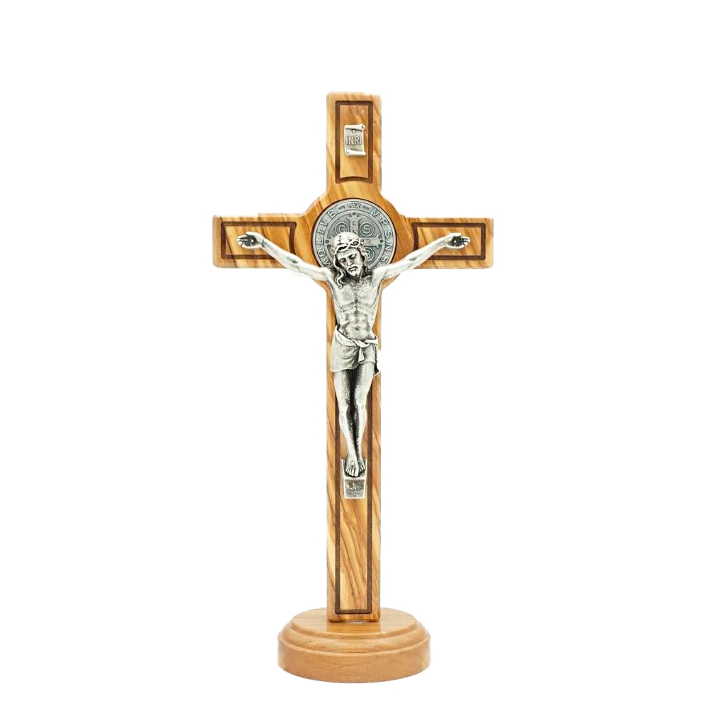 Cruz de São Bento em Madeira 30cm com Base