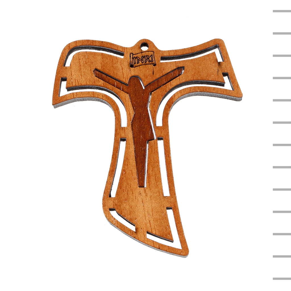 Cruz de Tau em Madeira Bicolor 10cm