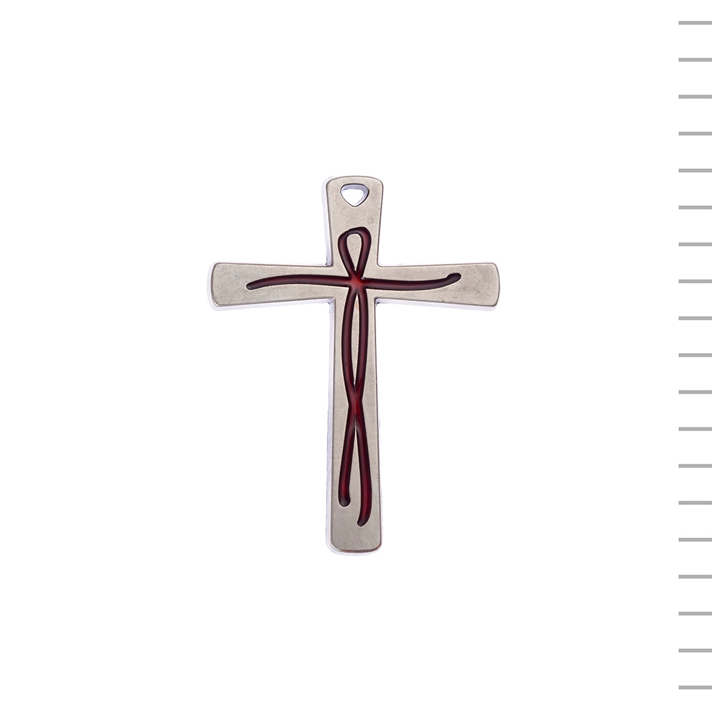 Cruz Prateada com Cristo Vermelho