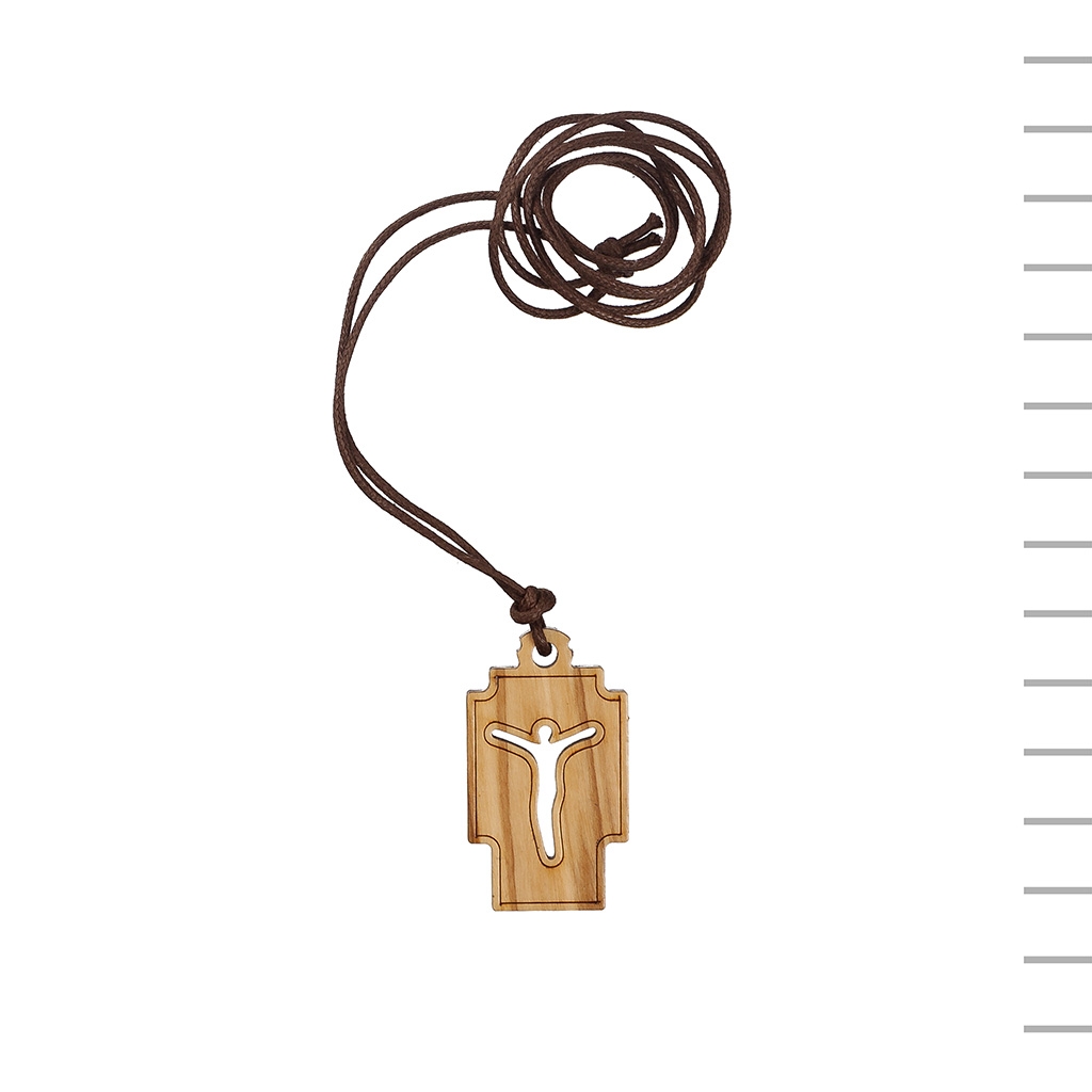 Fio com Cruz de Madeira com Cristo Estilizado 3.5*2.2cm