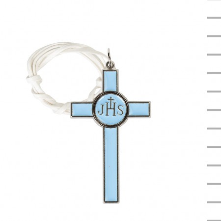 Fio com Cruz Metal Argentada e Azul Celeste Fio com Cruz Metal Argentada e Azul Celeste