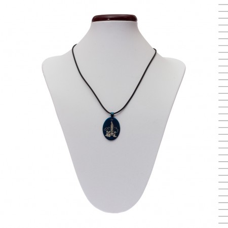 Fio com Medalha Oval de Fátima Azul Cobalto Fio com Medalha Oval de Fátima Azul Cobalto