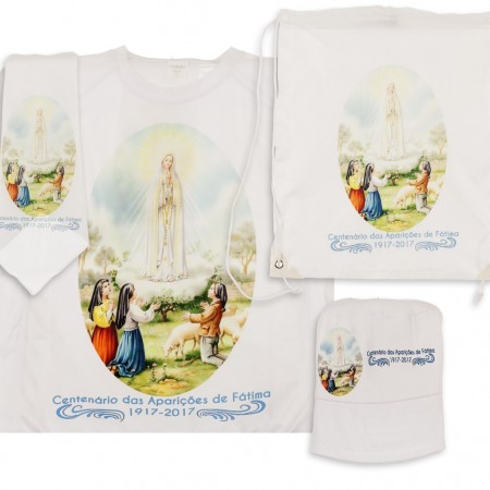 Kit Fátima T-shirt, Lenço, Mochila e Chapéu (Tamanho universal) Kit Fátima T-shirt, Lenço, Mochila e Chapéu (Tamanho universal)