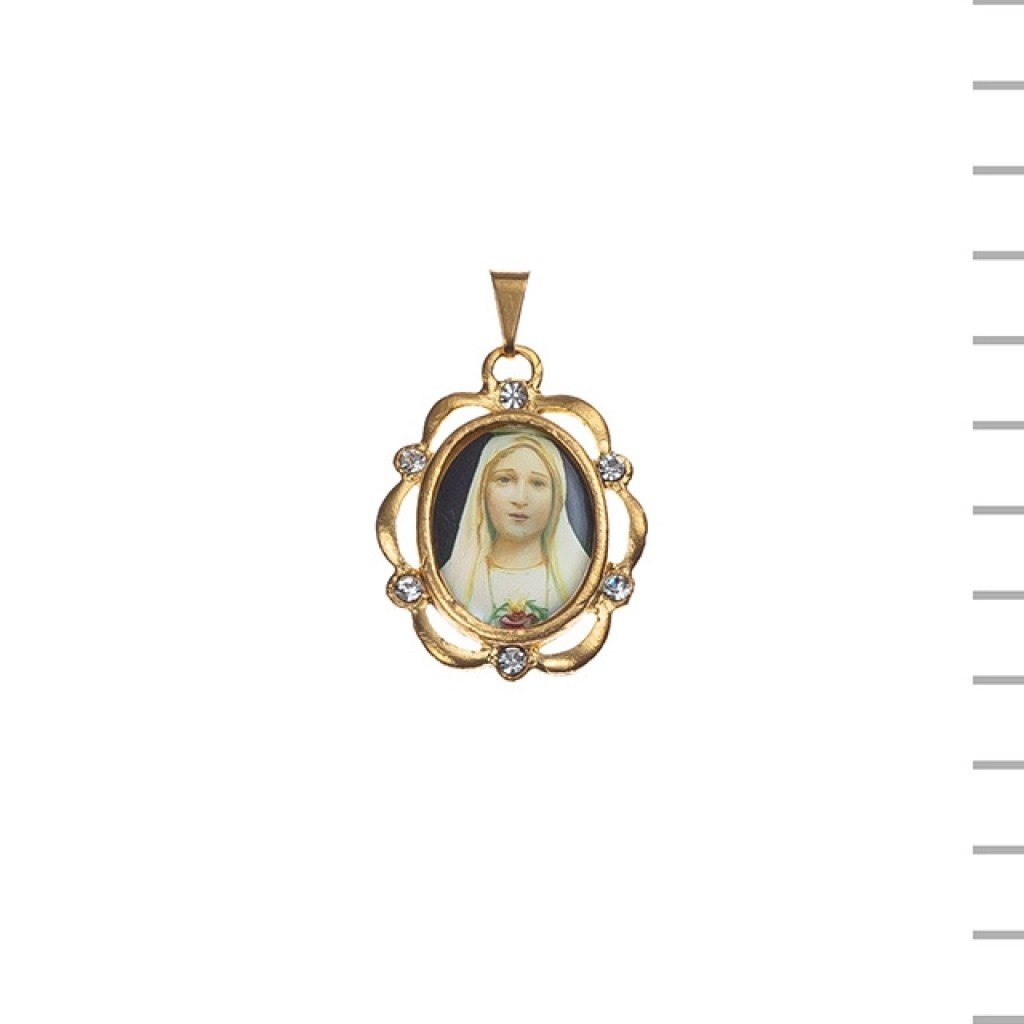 Medalha Dourada Orla Com Pedras Coração De Maria