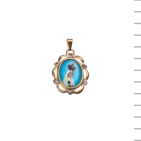 Medalha Dourada Orla Com Pedras Fátima Coroada Medalha Dourada Orla Com Pedras Fátima Coroada