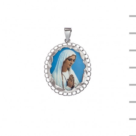 Medalha Oval Fátima Prata e Esmalte 3,2mm 1,50gr Vários Modelos Medalha Oval Fátima Prata e Esmalte 3,2mm 1,50gr Vários Modelos