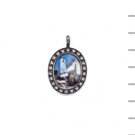 Medalha Prata e Esmalte com Pedras Oval 24mm Medalha Prata e Esmalte com Pedras Oval 24mm