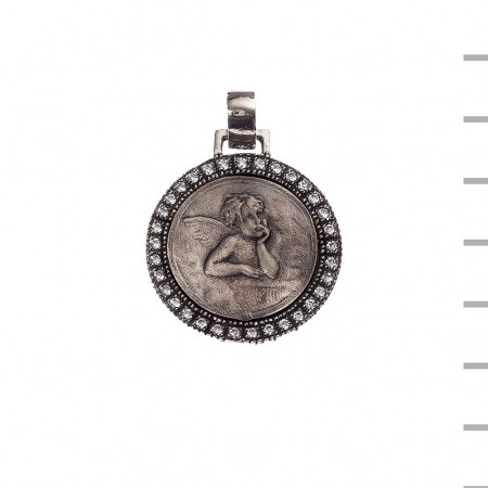 Medalha Prata e Pedras Anjo Pensativo 10,70gr