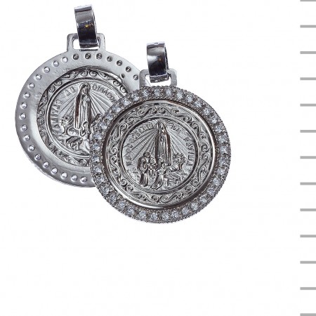 Medalha Prata e Pedras com Fátima Aparição 13,80gr Medalha Prata e Pedras com Fátima Aparição 13,80gr