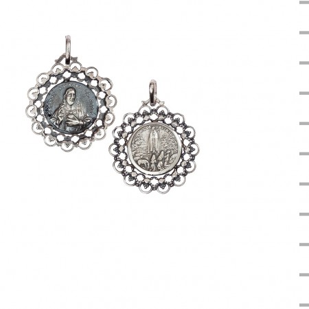 Medalha Prata Fátima Aparição Floreada 5,40gr Medalha Prata Fátima Aparição Floreada 5,40gr