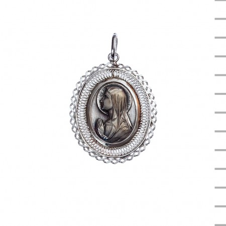 Medalha Prata Oval Rendado Dupla Rosto Virgem 6,20gr Medalha Prata Oval Rendado Dupla Rosto Virgem 6,20gr