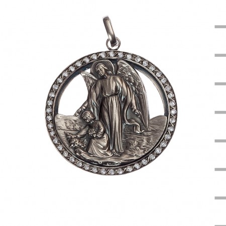 Medalha Prata Redonda Gr. com Zirconias 17,00gr Medalha Prata Redonda Gr. com Zirconias 17,00gr