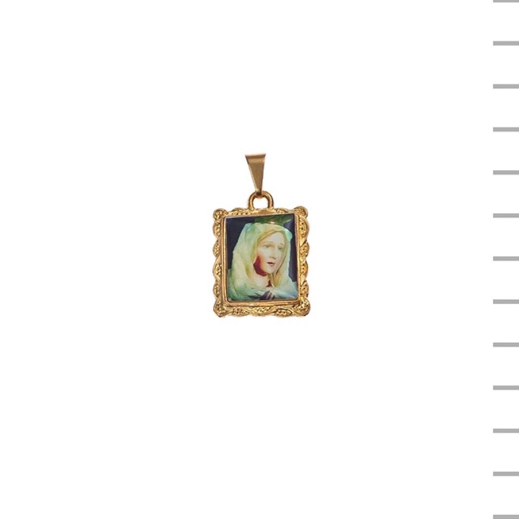 Medalha Rectangular Dourada Nossa Senhora De Fátima Com Véu