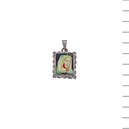 Medalha Rectangular Niquelada Fátima Com Véu Medalha Rectangular Niquelada Fátima Com Véu