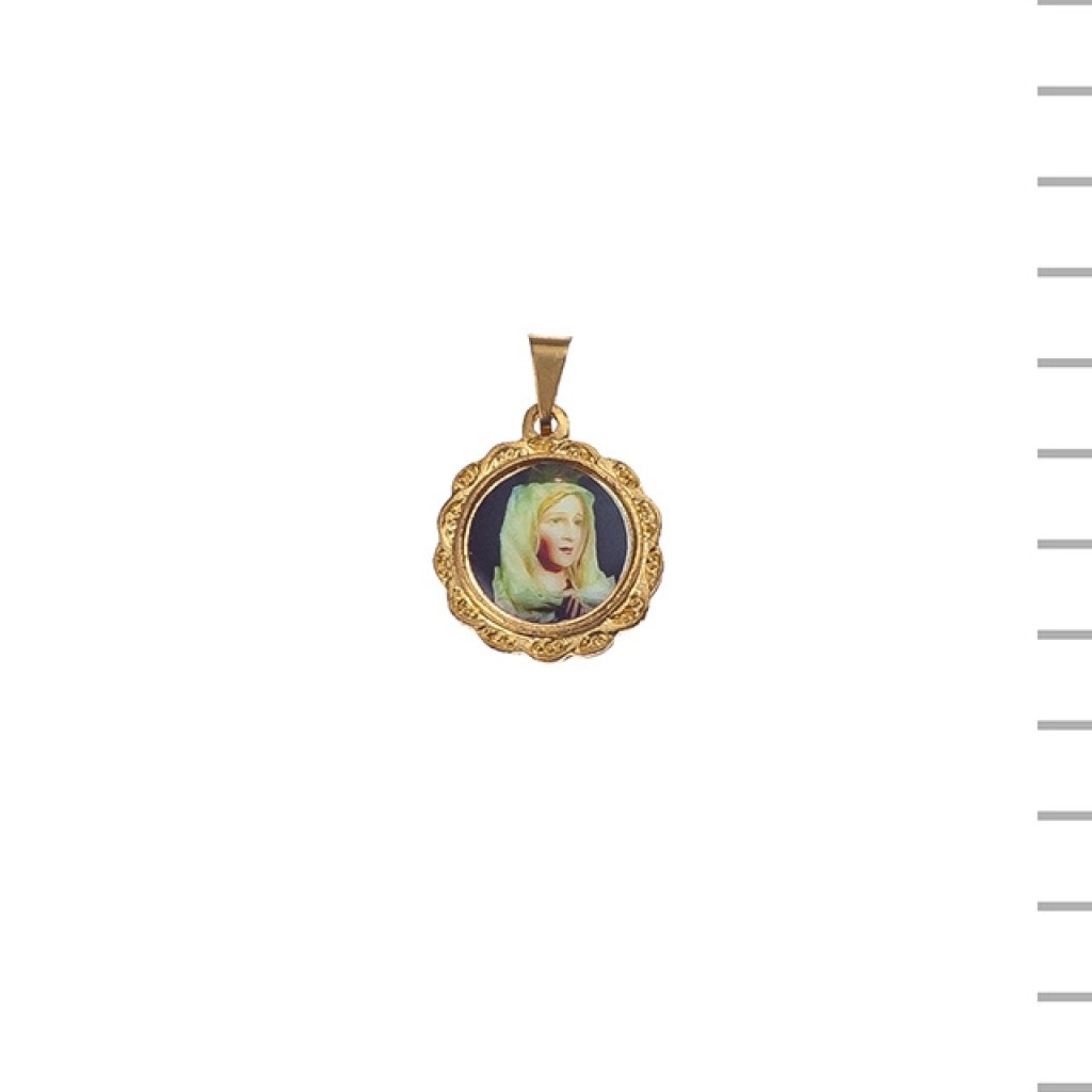 Medalha Redonda Pequena Dourada Fátima Com Véu