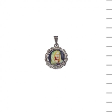 Medalha Redonda Pequena Nikelada Fátima Com Véu Medalha Redonda Pequena Nikelada Fátima Com Véu