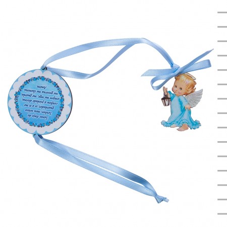 Medalhão com Oração e Anjinho Pendurado Rosa+Azul