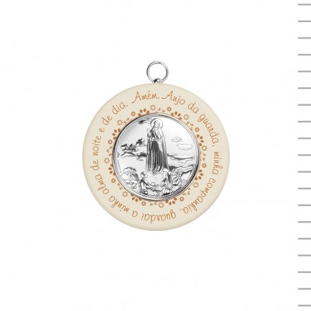 Medalhão de Berço Com Anjo Da Guarda Argentado Medalhão de Berço Com Anjo Da Guarda Argentado