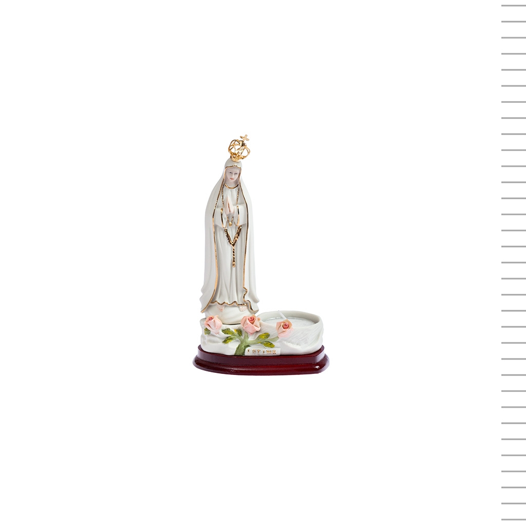 Nossa Sra. Fátima Porcelana Vela e Rosas 16cm