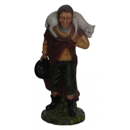 Pastor com Ovelha aos Ombros e Chapéu na Mão 25cm Pastor com Ovelha aos Ombros e Chapéu na Mão 25cm