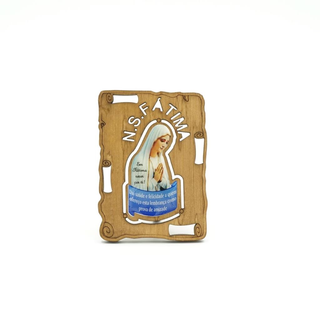 Placa de Madeira e Fátima Resina 10*7.5cm