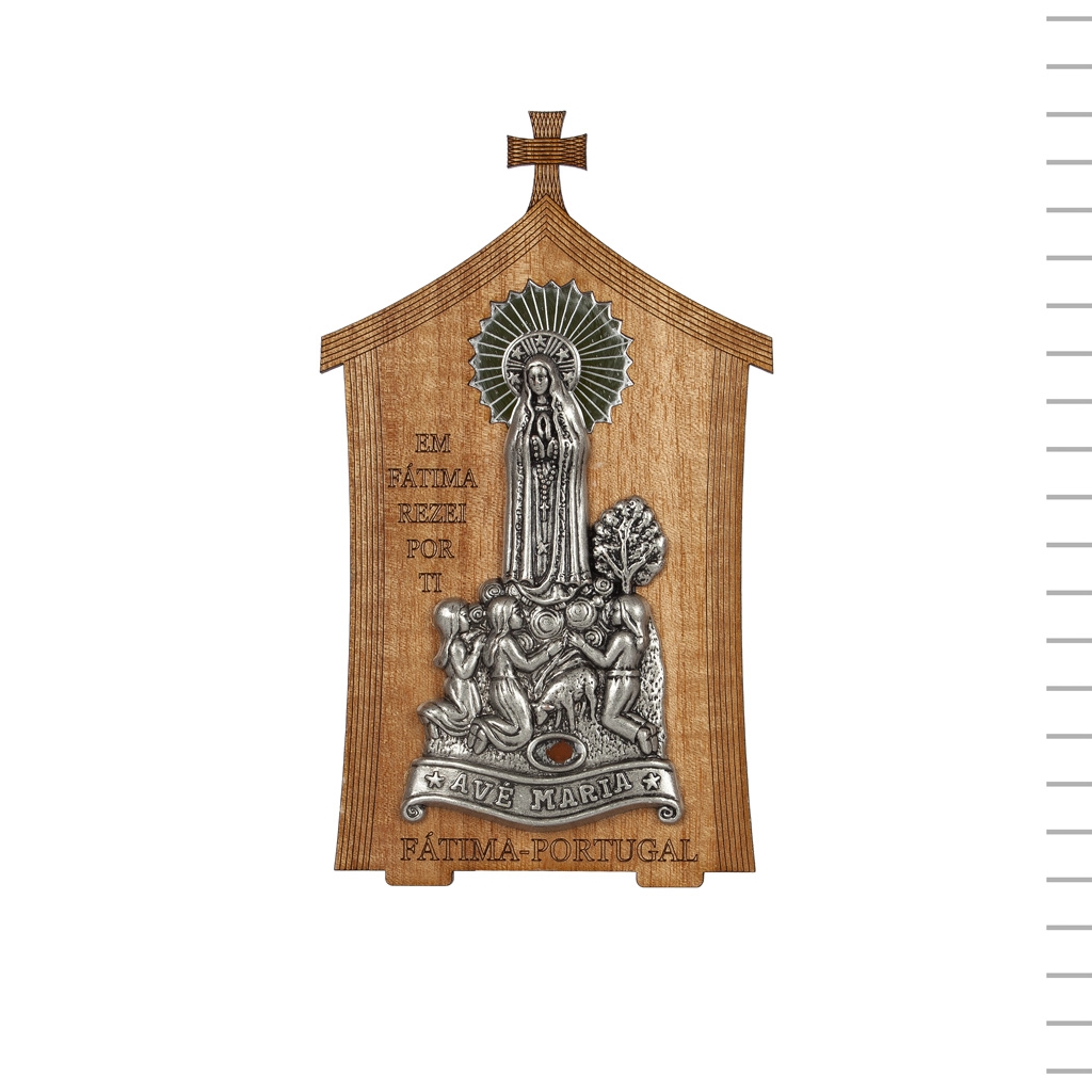 Placa de Madeira Fátima Metal 15.50x8.00cm